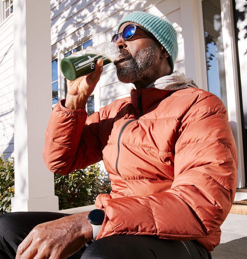 eos gym member drinking ag1
