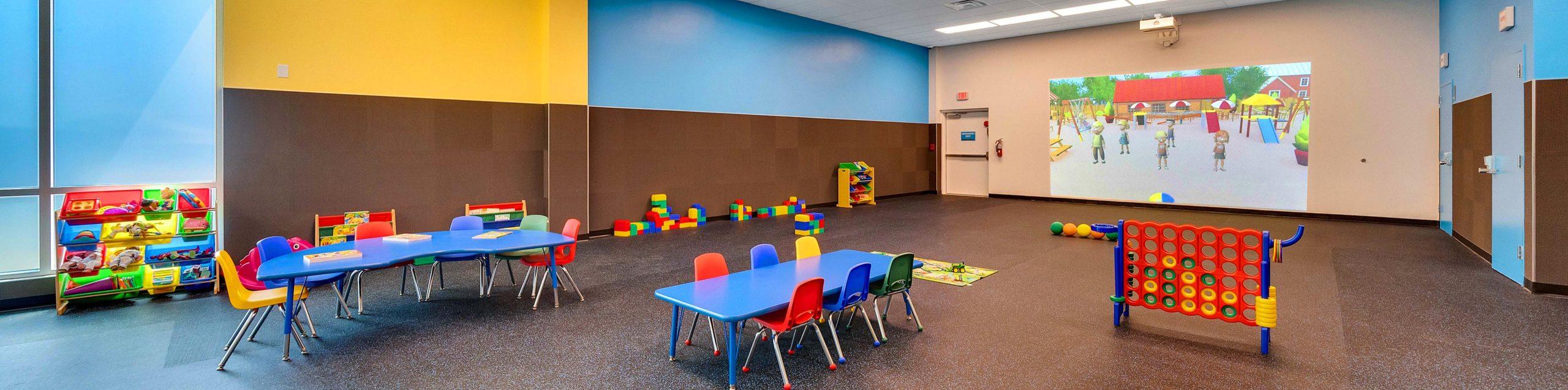 interior shot of a clean and fun EoS Kids Club