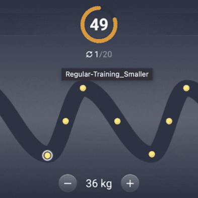 render of the mini game where a user must lift up and down to keep a virtual ball along a digital track