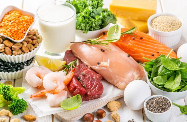 high protein foods laid out on a table