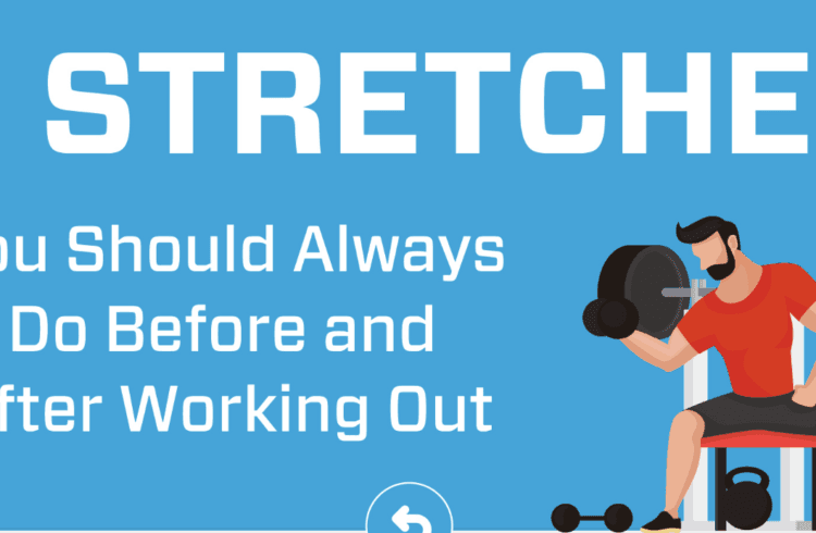 An infographic titled "5 Stretches You Should Always Do Before and After Working Out."