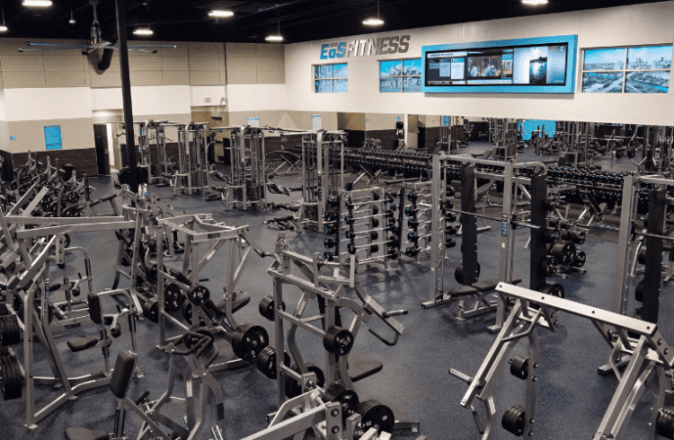 indoor shot of a modern eos gym showing of different strength and cardio equipment