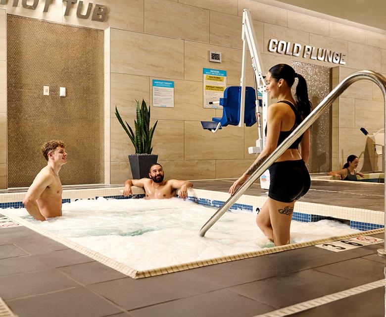 eos gym members getting into hot tub