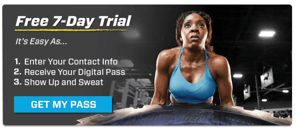 eos gym member pushing cable machine on seven day free trial
