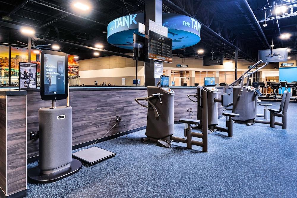 a wide shot showing a group of high tech egym equipment at eos