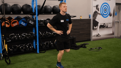 eos gym member doing buttkicks