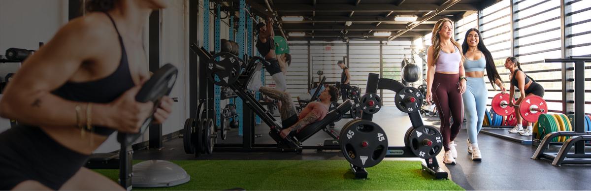 eos gym members working out in the backyard amenity
