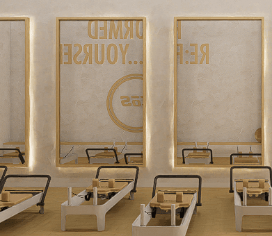 mock up rendering of a new pilates studio for group fitness classes