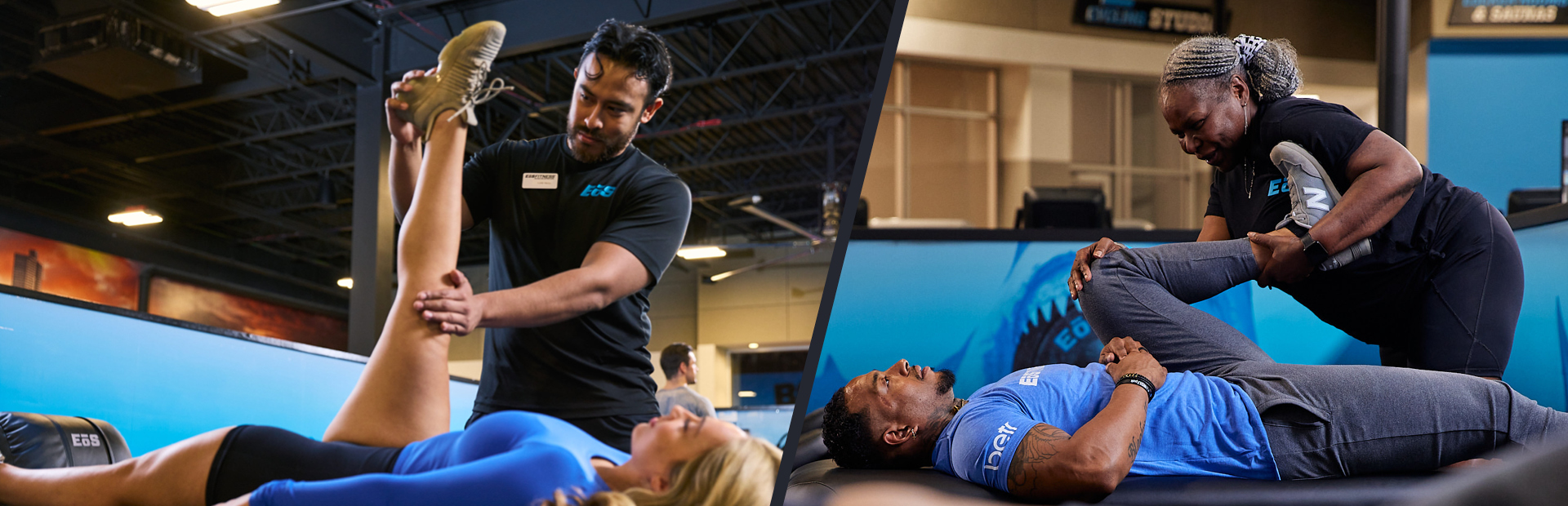 showing two eos gym members getting stretched by team members